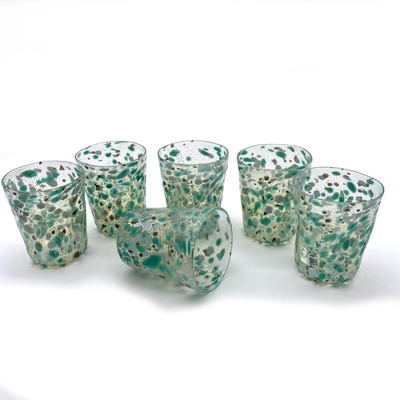 Blown-glass tumblers with green details
