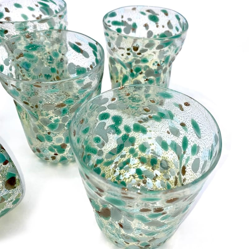DORSODURO set of six handmade tumblers with green details