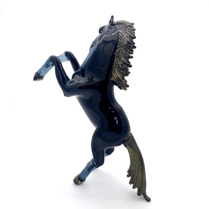 Blown-glass rampant horse sculpture