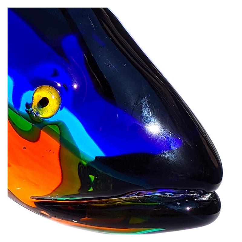 Multicolored blown-glass fish sculpture
