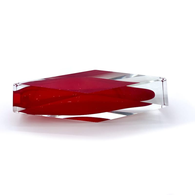 EFESTO vaso esagonale geometrico rosso e cristallo
