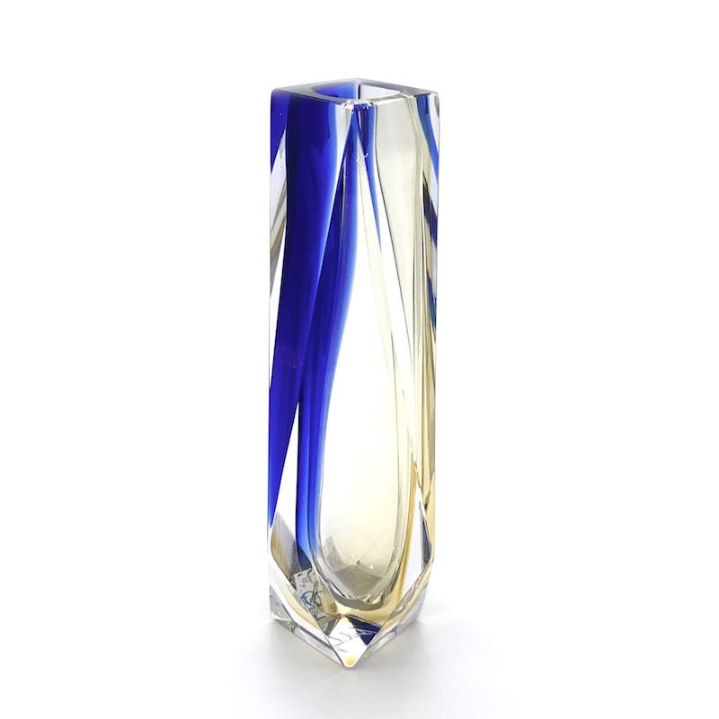 Vaso in vetro di Murano blu e cristallo