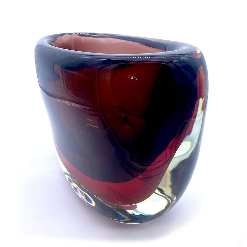 Red oval blown-glass vase