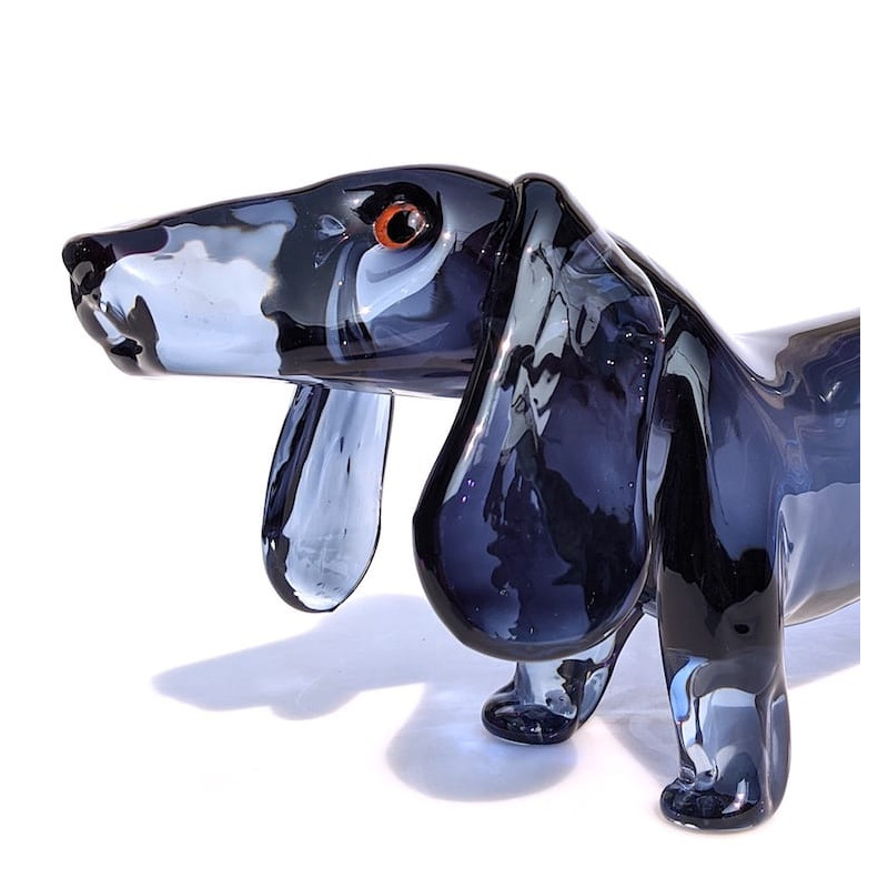 Scultura artigianale di cane in vetro blue e cristallo