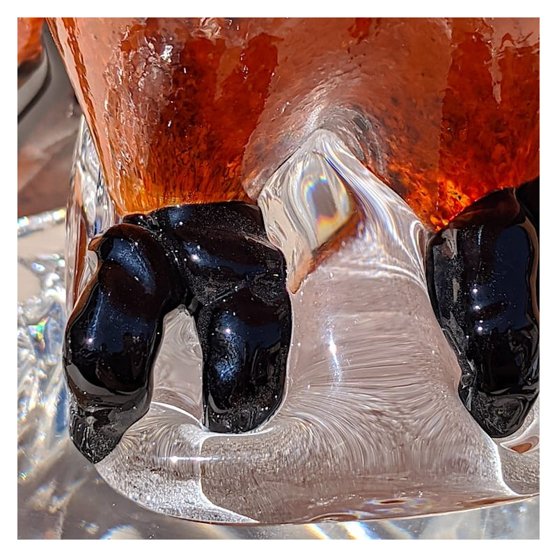 Scultura in vetro di uccello gufo su ramo in cristallo