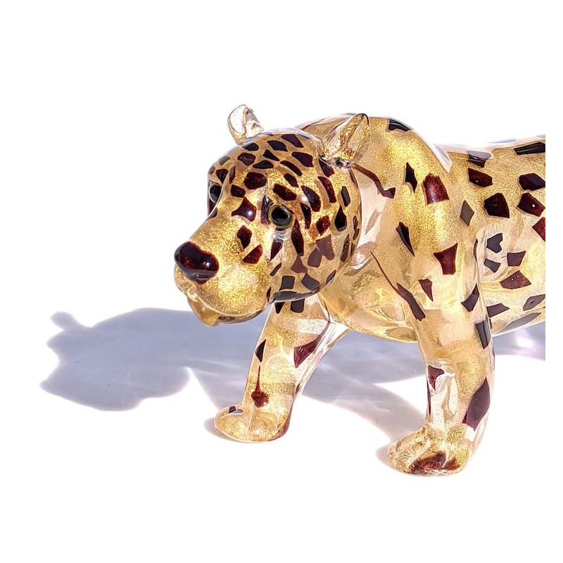 Scultura di leopardo in vetro soffiato design moderno