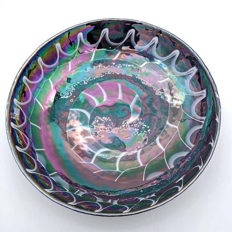 piatto ornamentale in vetro di Murano grigio opalescente made in Italy