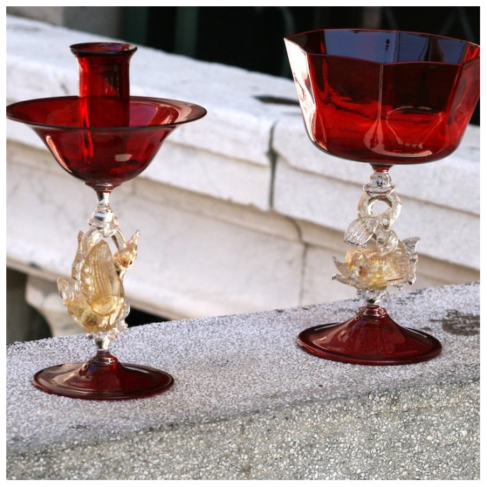 Murano glass goblet set made in Italy