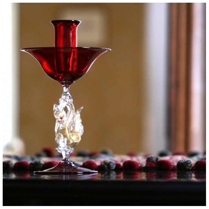 red blown glass candle holder