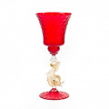 TIZIANO Red decorative goblet with gold dolphin