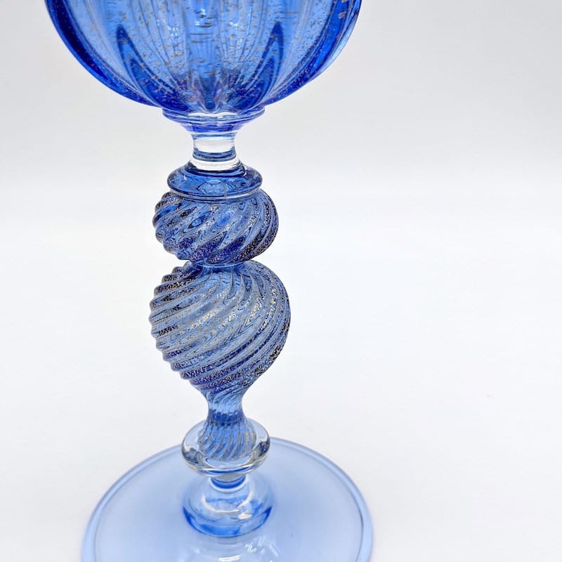 PISANO blue gold leaf glass goblet
