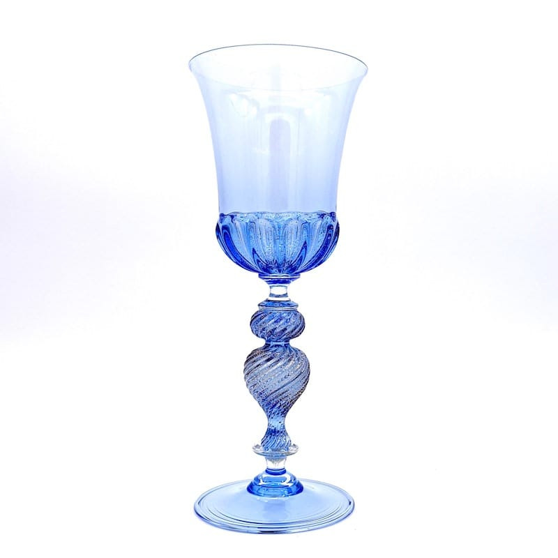 PISANO blue gold leaf glass goblet