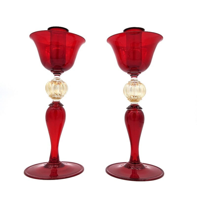 MARS DUST red gold Murano glass candleholder pair