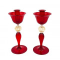 MARS DUST red gold Murano glass candleholder pair