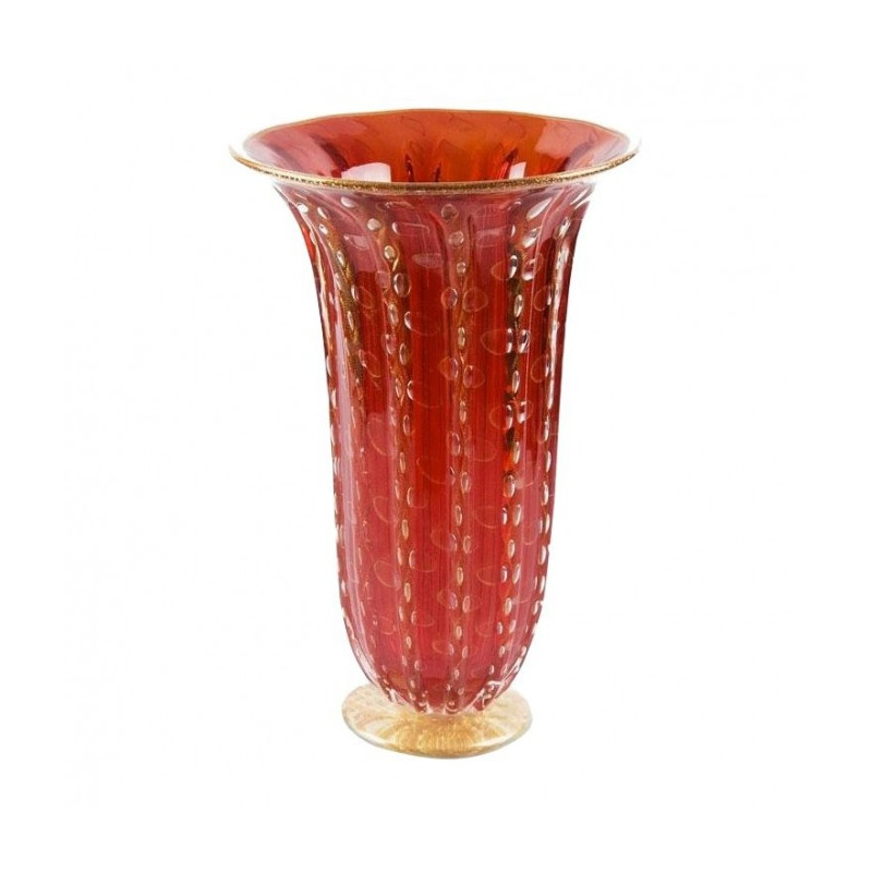 Venetian tall red vase with gold leaf