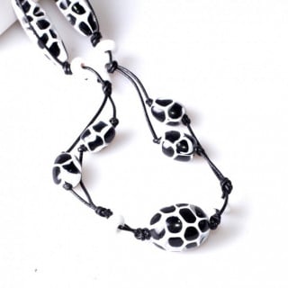 white glass beads dots black 