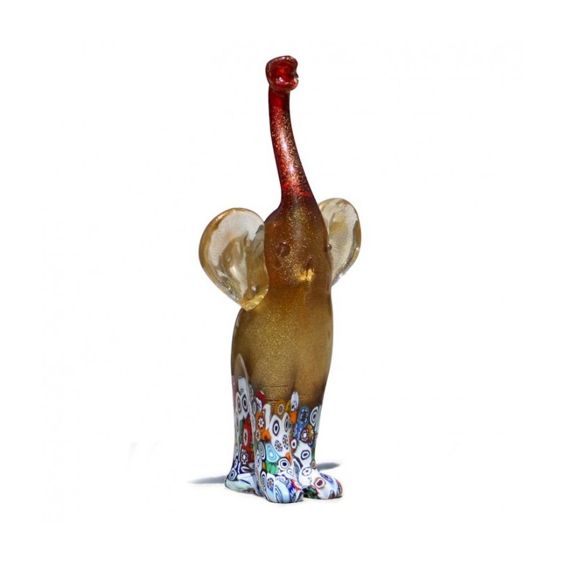 Murano scultura elefante in vetro oro con murrine