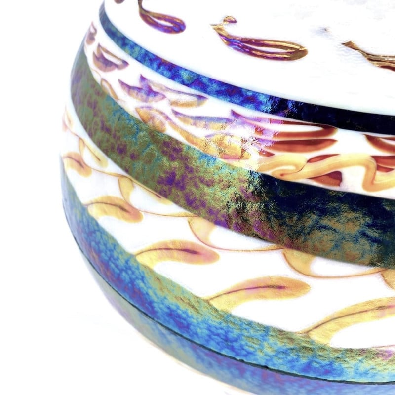 Vaso decorativo rotondo in vetro di Murano multicolore