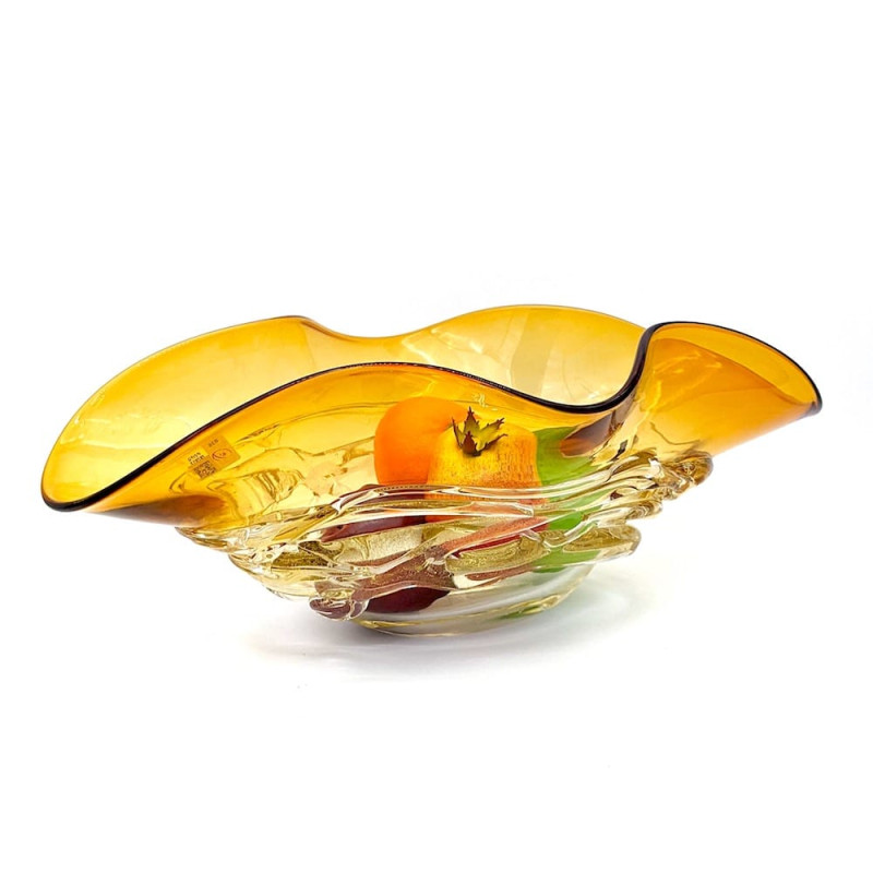 FLOUNDER amber and crystal artistic fruit bowl