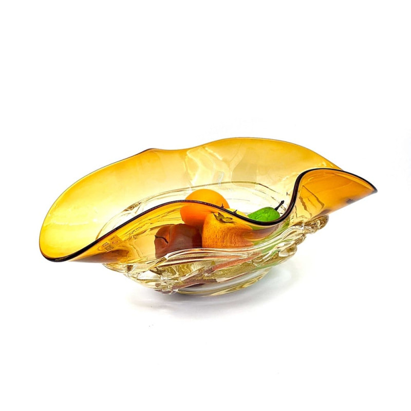 FLOUNDER amber and crystal artistic fruit bowl