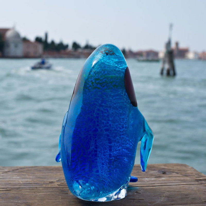 PINGU Murano Glass light blue silver Penguin figure