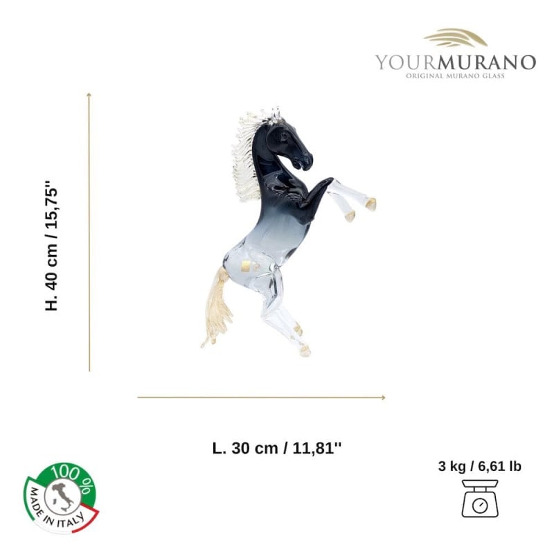 scultura cavallo vetro di Murano dimensioni