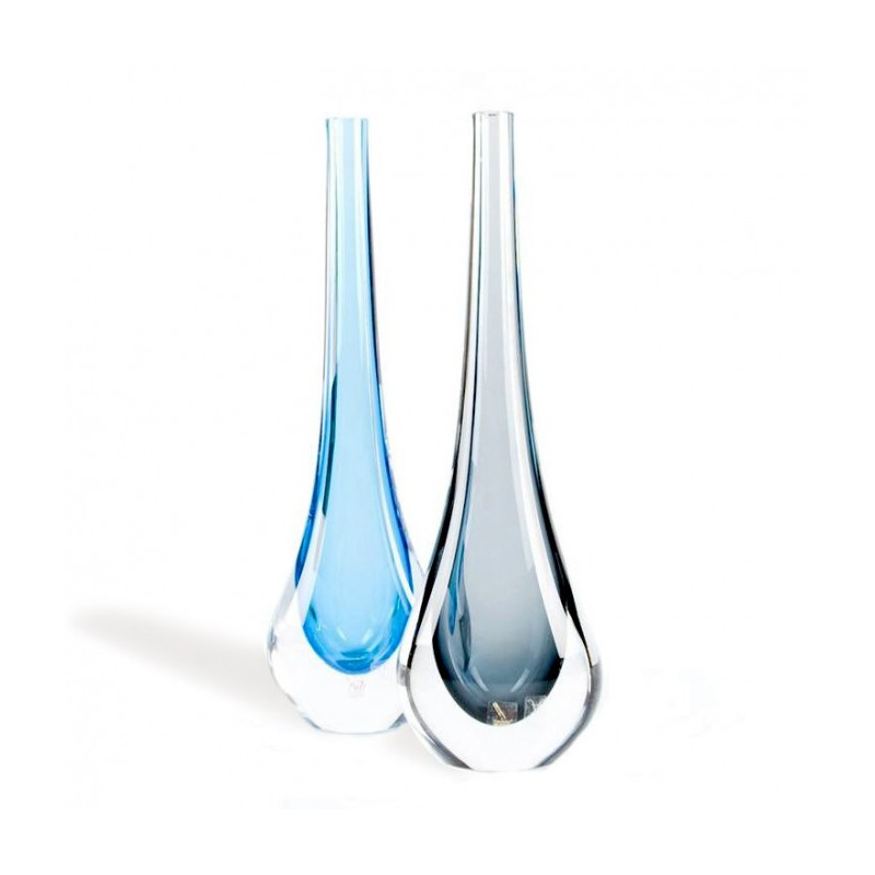 Couple of grey blue vases made in Murano Glass Italian Design