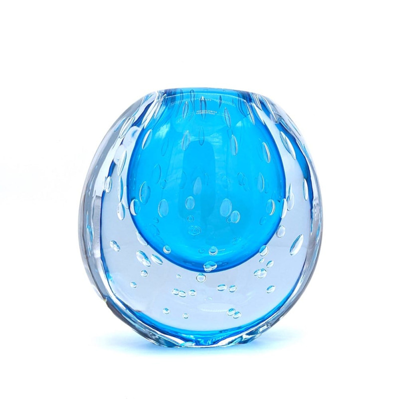 CAPRI round aqua modern glass vase