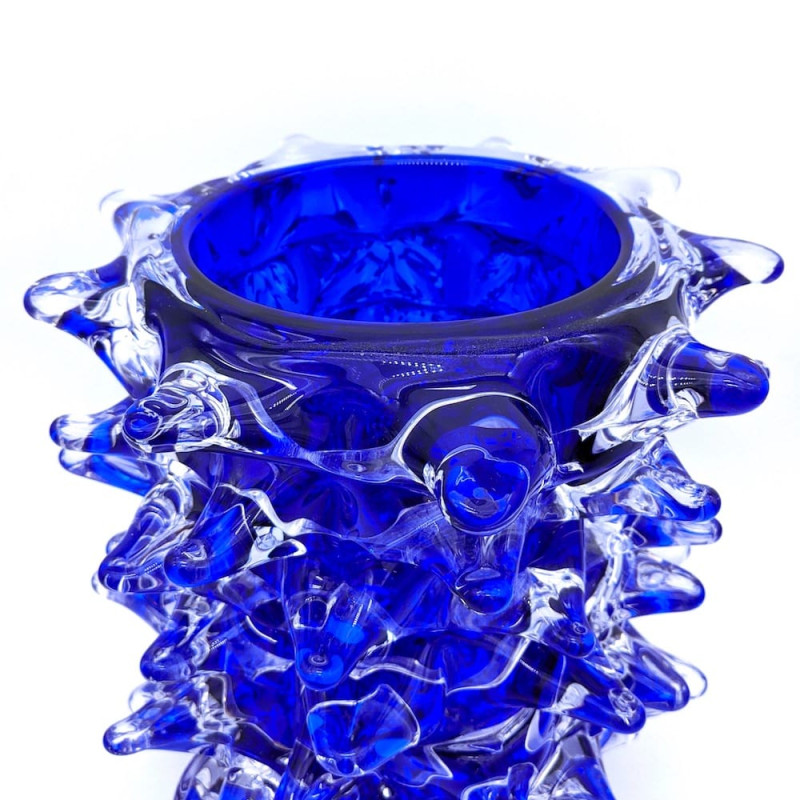STORMY SEA Murano Glass Blue Vase Pointed Surface