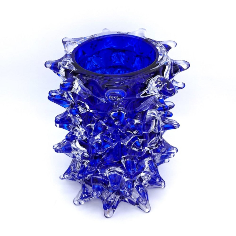 STORMY SEA Murano Glass Blue Vase Pointed Surface