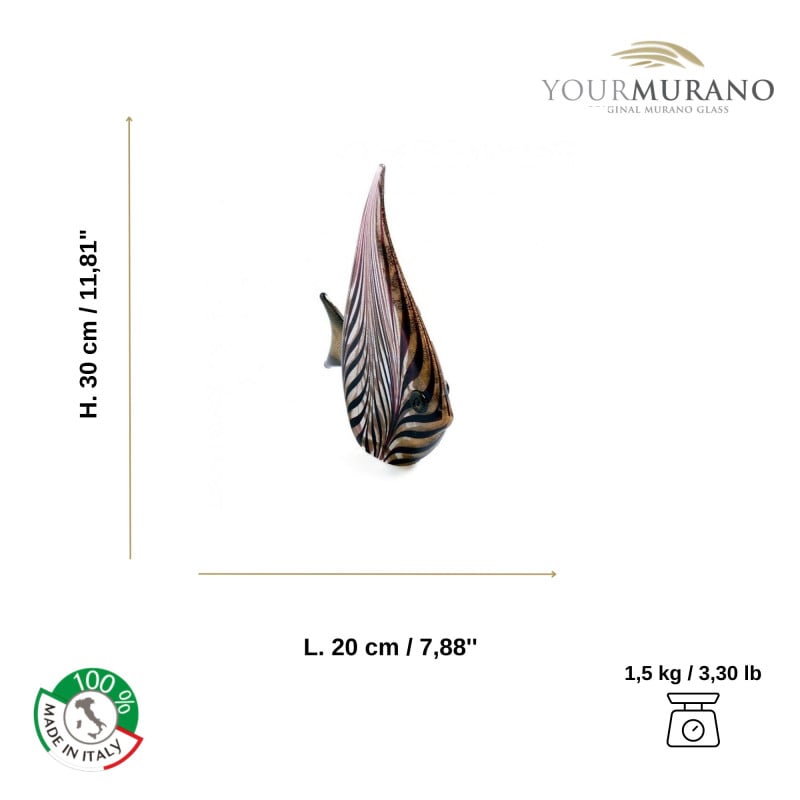 MAORI Scultura vetro pesce ametista e oro