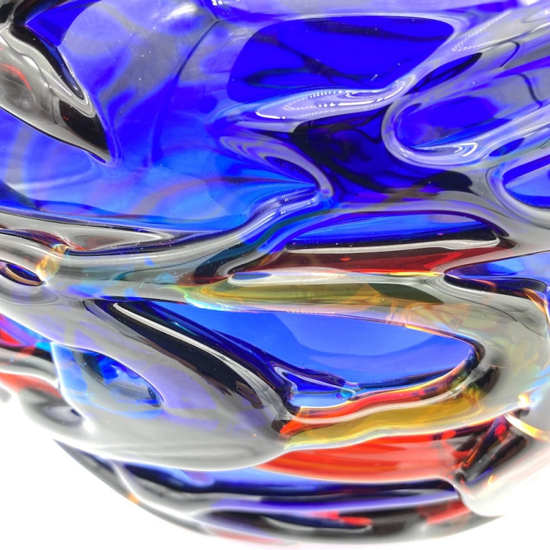 CHROMA Vaso Murano Blu con Filamenti Colorati per Arredo Contemporaneo