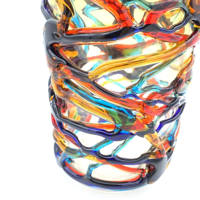 vaso in vetro design moderno con dettagli multicolour Murano