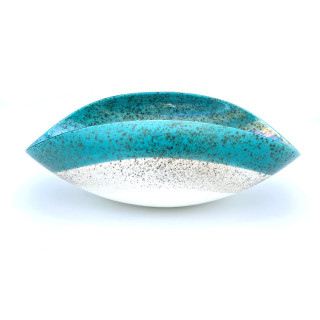 decorative centerpiece fruit holder clear turquoise made in Murano glass