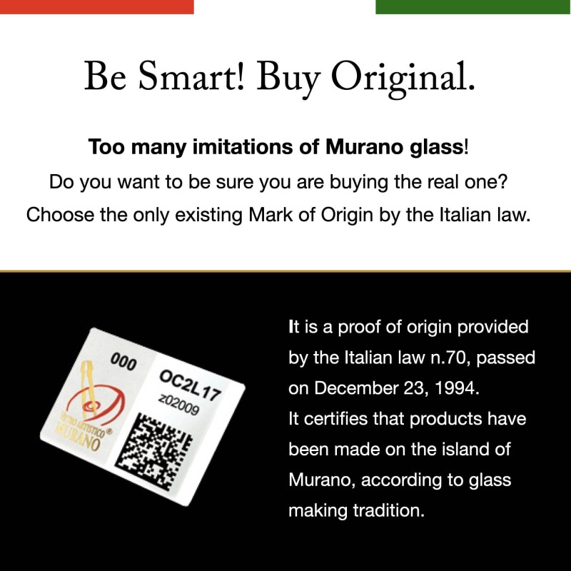 Marchio di origine codice di autenticità vetro di Murano
