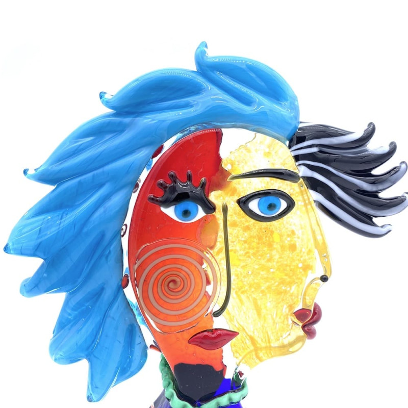 scultura di testa in vetro di Murano ispirata allo stile di Picasso