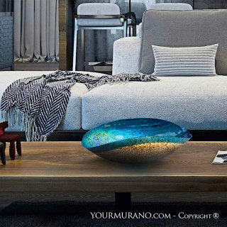 DINDINI Blue Shell Bowl in Murano Glass for Home Decor