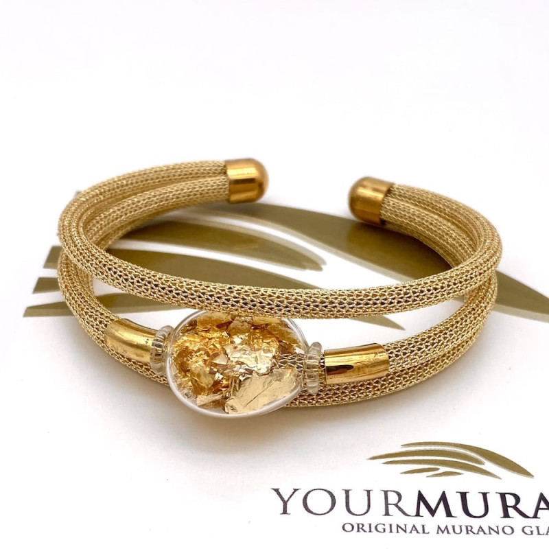 Murano glass bracelet with gold leaf central sphere | Made