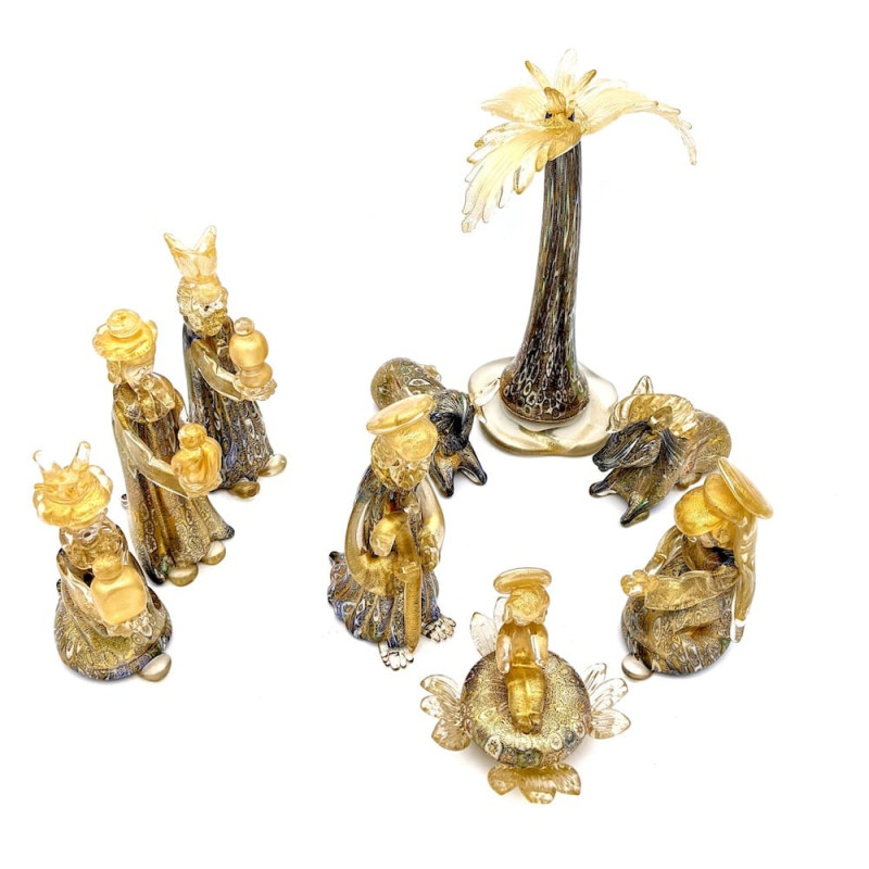 Murano Glass Nativity Scene Original Gold Murrine Figurines Set