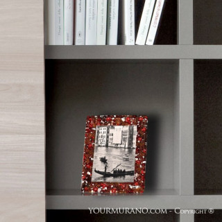 red and gold leaf murano glass frame