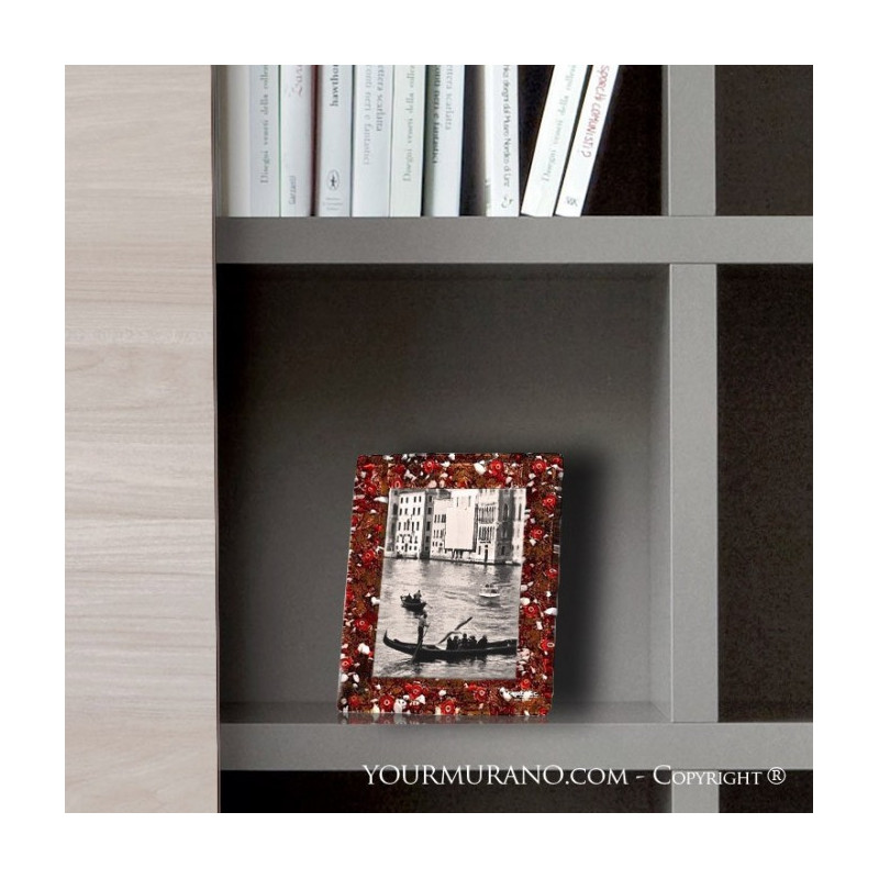 red and gold leaf murano glass frame