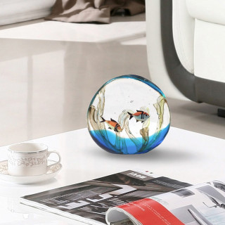 Blown glass aquarium and fishes sculpture